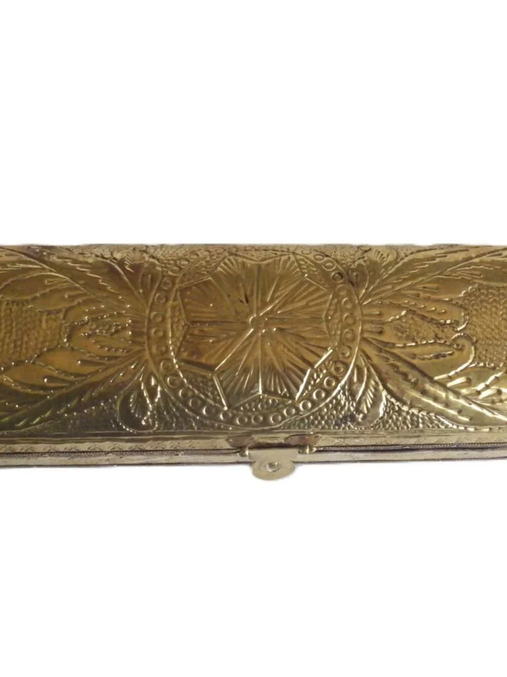Filigree Brass and Wood Lidded Box/ Clasp and Hinges